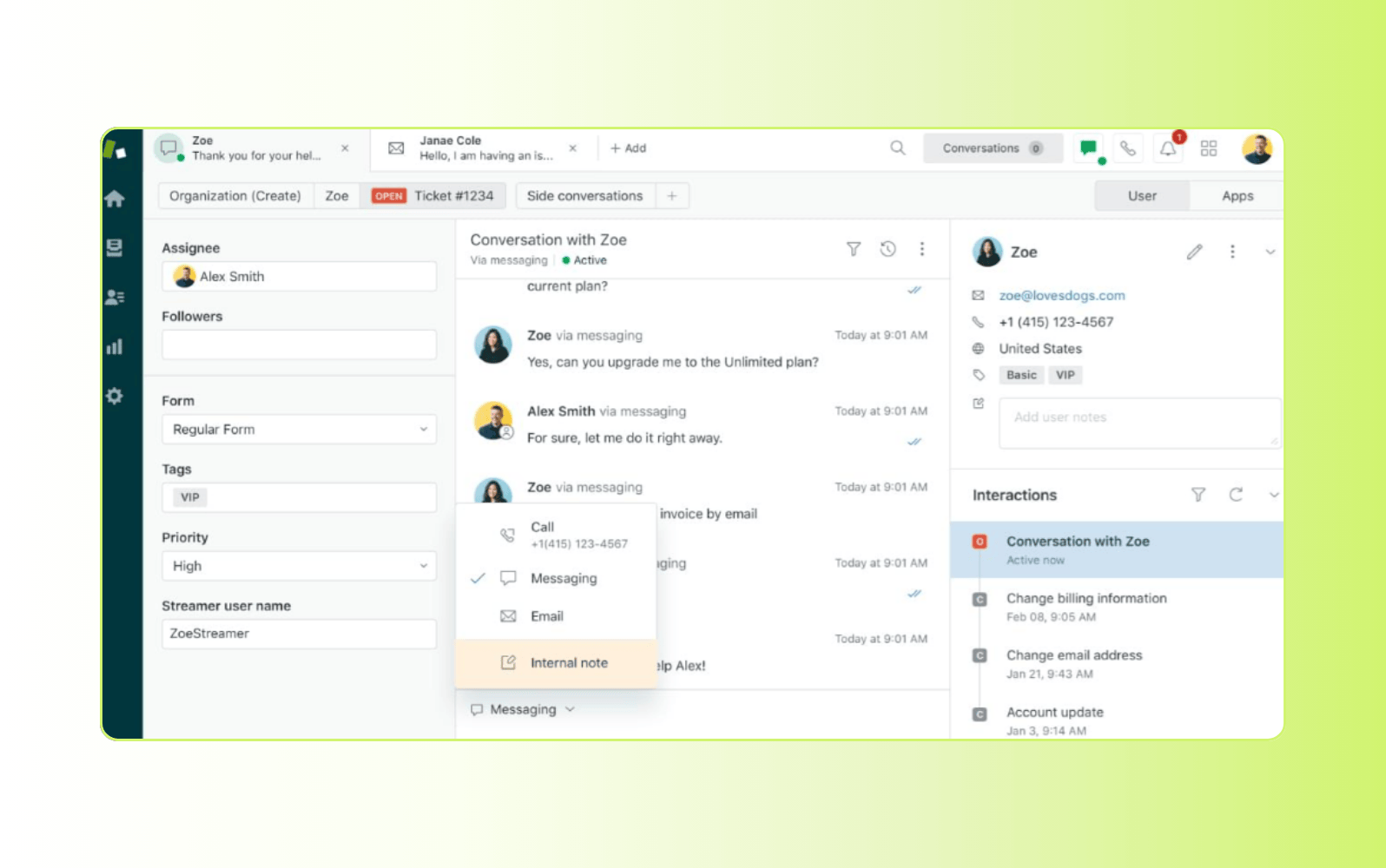 Screenshot of Zendesk client portal software.
